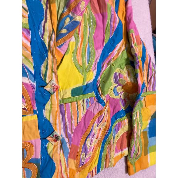 VTG Sandy Starkman Patchwork Floral Art Jacket Women’s L - Picture 3 of 6